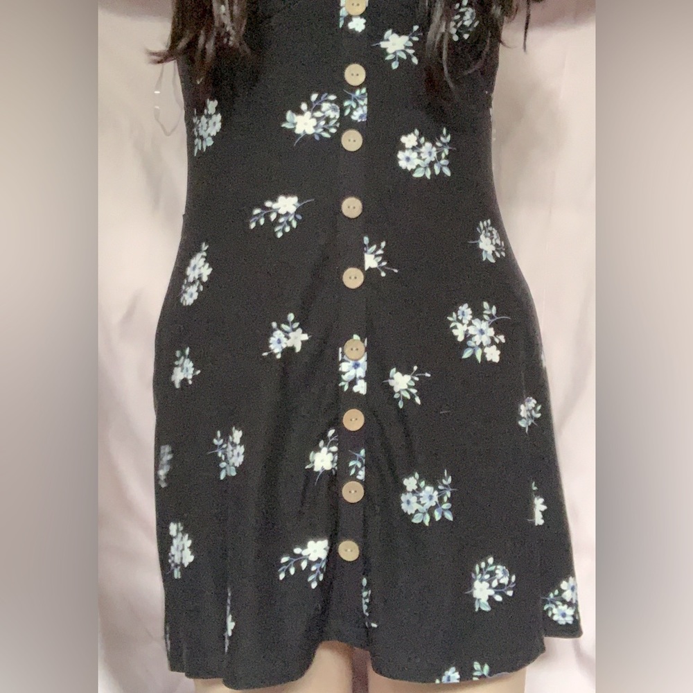 No Boundaries Blue Flower Black Dress